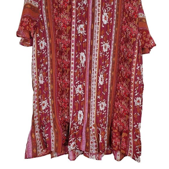 Only Necessities Womens 1X Red Orange Floral Pleated Accordion Tunic Top EUC - Picture 9 of 9